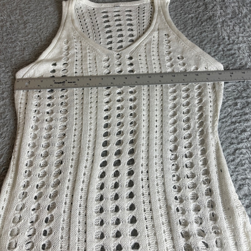 White Open Knit Crochet V Neck Sleeveless Beach Cover Up Tunic Large - Picture 4 of 9